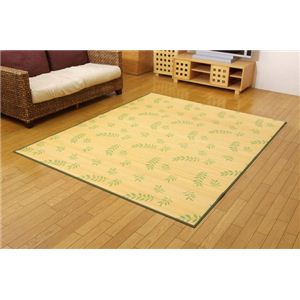 リーフ柄 転写プリント 竹カーペット 『オークランド』 グリーン 140×200cm