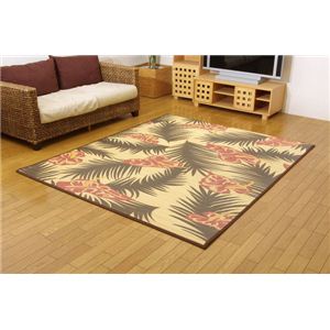 南国風プリント 竹カーペット 『DXパラオ』 ブラック 140×200cm（中材：ウレタン）