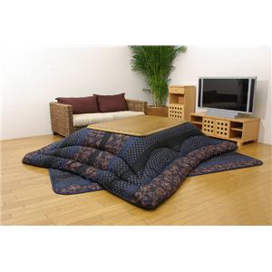 国内プリント こたつ厚掛敷布団セット 『万葉』 ブルー 205×315cm
