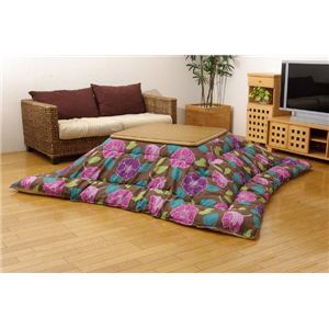 花柄 こたつ厚掛け布団単品 『ブリーザ』 ブラウン 205×205cm