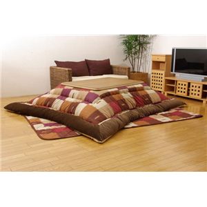 パッチワーク風 こたつ厚掛敷布団セット 『華小路』 エンジ 205×245cm