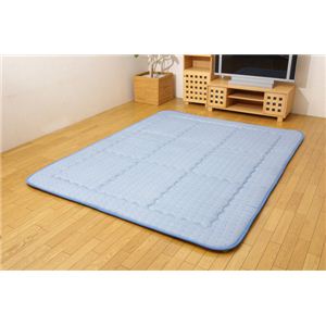 国産固綿40mm使用 綿プリント ふっくら敷 『エールツーF敷』 ブルー 190×190cm