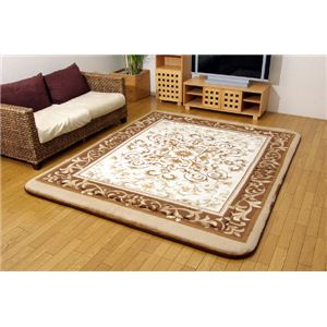 国産固綿40mm使用 エレガンス柄 ふっくら敷 『シロップF敷』 ベージュ 195×245cm(カービング加工)