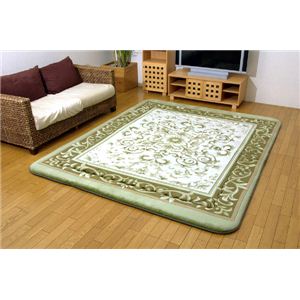 国産固綿40mm使用 エレガンス柄 ふっくら敷 『シロップF敷』 グリーン 195×295cm(カービング加工)