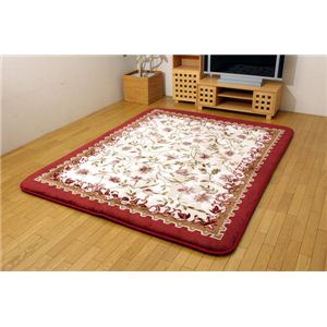 国産固綿40mm使用 エレガンス柄 ふっくら敷 『テノールF敷』 ワイン 180×180cm（カービング加工）