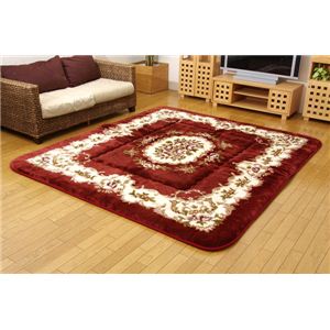 国産固綿40mm使用 アクリル生地 ふっくら敷 『スカーレットF敷』 ローズ 210×260cm（カービング加工）