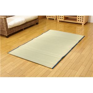 い草ごろ寝マット 『なつめ二方縁』 ブルー セミダブル 約113×180cm（中：ウレタン10mm）