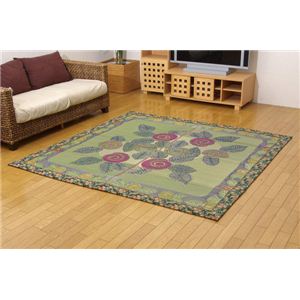 花柄い草ラグカーペット 『DXロゼ』 約191×191cm（裏：不織布）