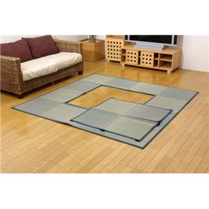 堀こたつ対応 い草ラグ 『DX堀炬燵敷きピア』 ブルー 約191×250cm（中抜き：約90×120cm）