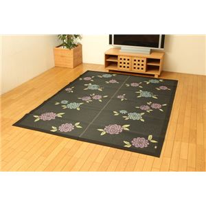 純国産 袋三重織 い草ラグカーペット 『菊ロマン』 ブラック 約176×230cm