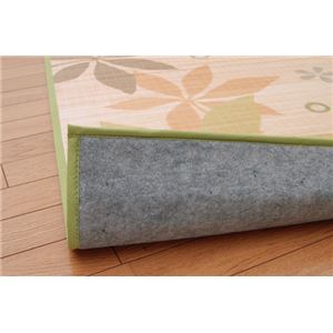 リーフ柄プリント 竹カーペット 『DXパキラ』 グリーン 80×130cm（中材：ウレタン）