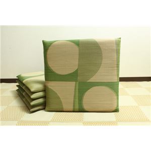 純国産 捺染返し い草座布団 『ザ・サークル 5枚組』 グリーン 約55×55cm×5P