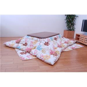 花柄 こたつ厚掛敷布団セット 『セルク』 アイボリー 205×205cm