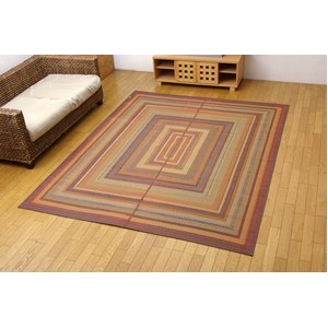 純国産 袋三重織 い草ラグカーペット 『DXグラデーション』 グリーン 約191×191cm（裏：不織布）