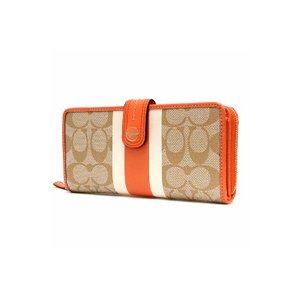 【COACH　OUTLET】コーチ　シグネチャーストライプ PVC アコーディオン ジップ ウィズタブ/長財布　F49077 B4B7B