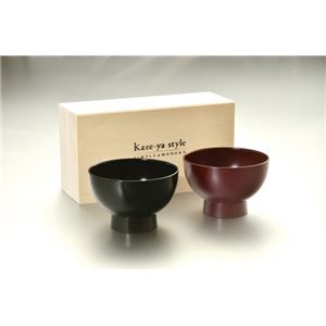 KZ2599 うるしペア3.6あつあつみそ汁椀(溜・銀朱)木箱入 【Kaze-ya style・北市漆器店 】