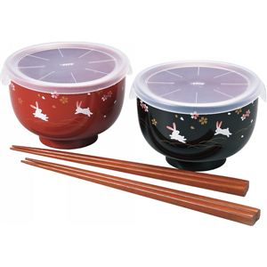 花あそび ペアレンジ汁椀 1T-326シール付レンジ椀ペア花あそび 朱・黒のペアー 13-0756-173
