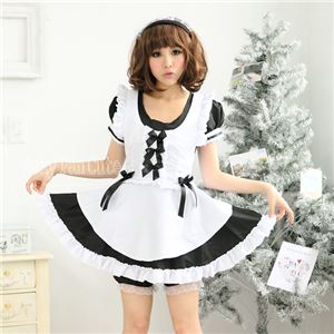 リボンフリルエプロンメイドワンピース（DS912-BK／ds912-bl） ブラック