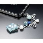 幻の雪うさぎ7つの天然石スマホピアス　水色うさぎ