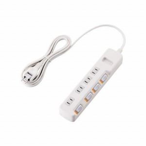[ELECOM（エレコム）] 省エネタップ／無灯個別スイッチ／雷ガード付／4個口／2m／WH T-KE03-2420WH