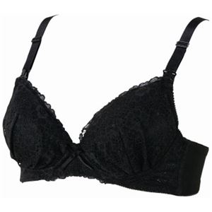ふわツインパッド マタニティブラジャー ストラップオープン フラワーレース(ワイヤー入り) F70 ブラック 6110075