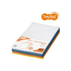 （まとめ）TANOSEE カラークリアホルダー A4 5色 100枚入×5パック
