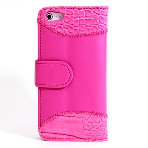 aglowDESIGN　iPhone5/5s　クロコ横開きレザーケース　ピンク