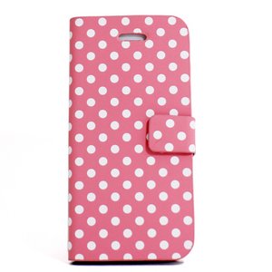 aglowDESIGN iPhone5/5s 水玉横開きレザーケース ライトピンク×ホワイト