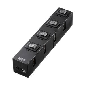 サンワサプライ 個別スイッチ付き4ポートUSB2.0節電ハブ（磁石付・ブラック） USB-HSM410BK