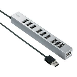 サンワサプライ 磁石付き10ポートUSB2.0ハブ（シルバー） USB-HUB256SV