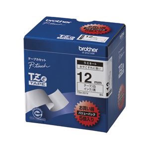 ブラザー ピータッチ用テープカートリッジ お買い得バリューパック ラミネートテープ 8m 5巻入 TZe-231V 白 黒文字 5巻（1巻8m）