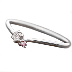 【鑑別書付】プラチナPT950 天然ダイヤリング ダイヤ0.05ct ピンクダイヤ0.01ct ハート&キューピット(H&C) 11.5号 Hアップ SIアップ V字モチーフ