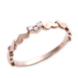 K10ピンクゴールド　天然ダイヤピンキーリング　ダイヤ0.03ct　4.5号　アンティーク調　プリンセス　ハートモチーフ