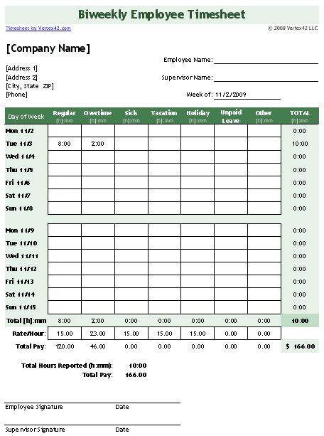 Timesheet Template - Free Simple Time.