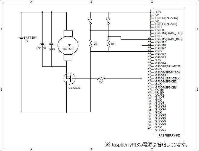 RaspberryPIとFETによるモーター制御-回路