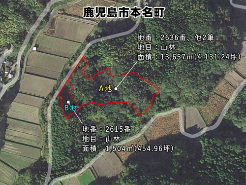 鹿児島市本名町【売地】 現況山林合計約4,586坪650万円