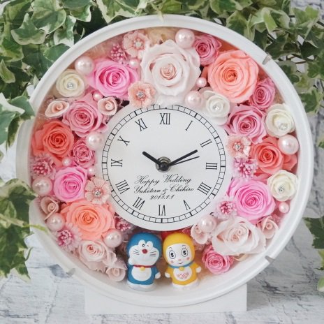 ドラえもん 結婚祝い 還暦祝い 時計 結婚式 贈呈品 花束 プリザーブドフラワー 花時計