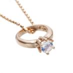 可愛いヨーロッパの伝統♪18金ピンクゴールド×ブルームーンストーンベビーリングネックレス（6月誕生石）/送料無料