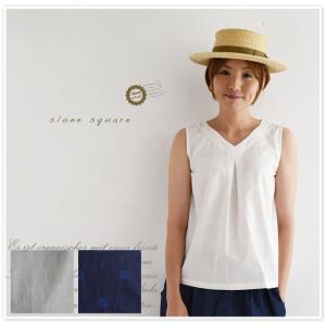 slone square<br />コットン Vネック ノースリーブ タック ブラウス