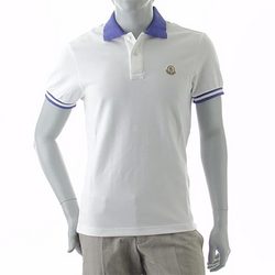 MONCLER［モンクレール］鹿の子ポロシャツ ホワイト×ブルー