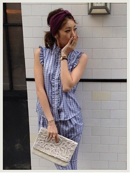 (トゥデイフル)通販 |Check Frill Blouse