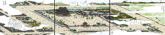 東本願寺別院（白黒の尾張名所図会をイメージ着色）