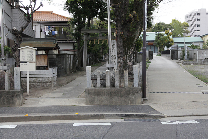 綿神社（左）と霊源寺（右）の参道