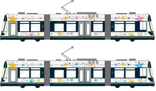 広島電鉄1000形に星を散りばめた夏バージョンラッピング電車 