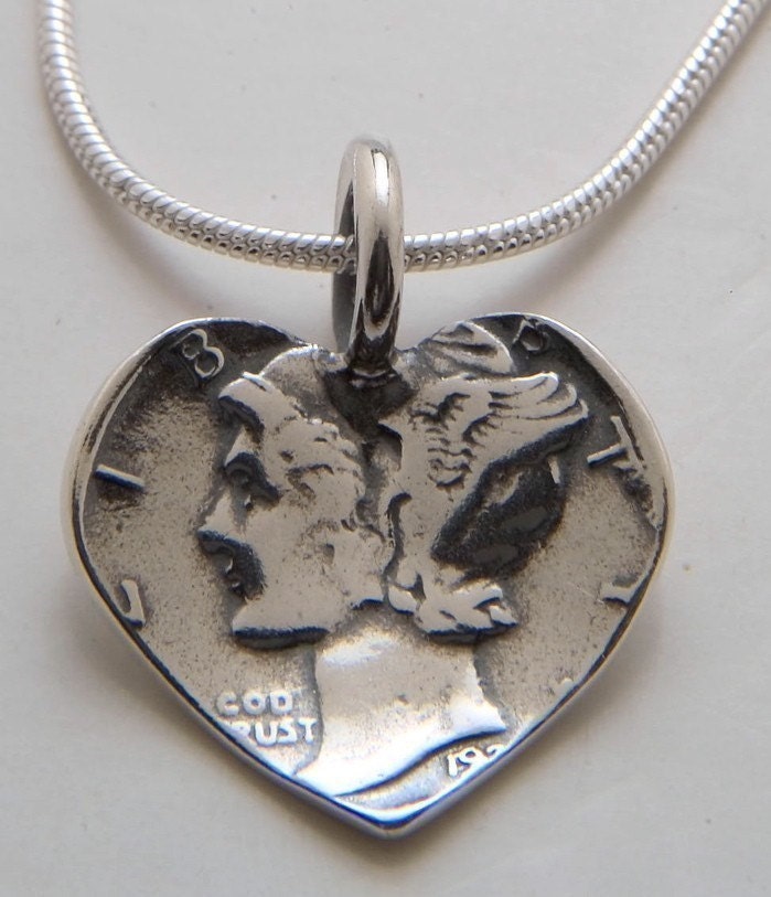 Silver Dime Heart Pendant Made from Vintage US Silver Mercury Dime Coin