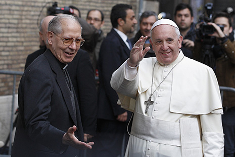 Pope Francis greets crowd as he arrives to celebrate Mass at Church of the Gesu in Rome