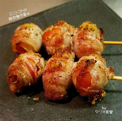 “ミニトマトの豚肉巻き串焼き”