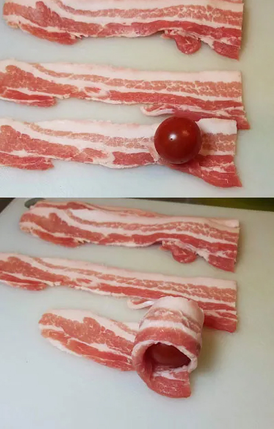 “ミニトマトの豚肉巻き串焼き”