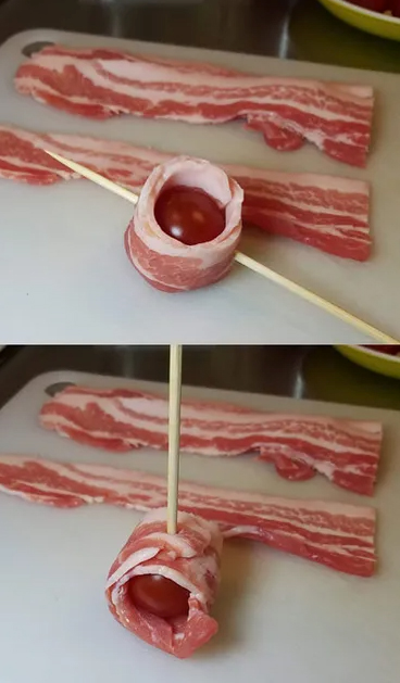 “ミニトマトの豚肉巻き串焼き”