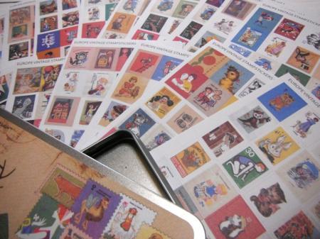 ヨーロッパ柄ヴィンテージスタンプステッカーセット*アルミケース付き